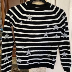 Philosophy 100% cashmere sweater top black and white stripe with stars.